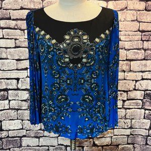 Alfani Long Sleeve Blue & Black Blouse Size 8